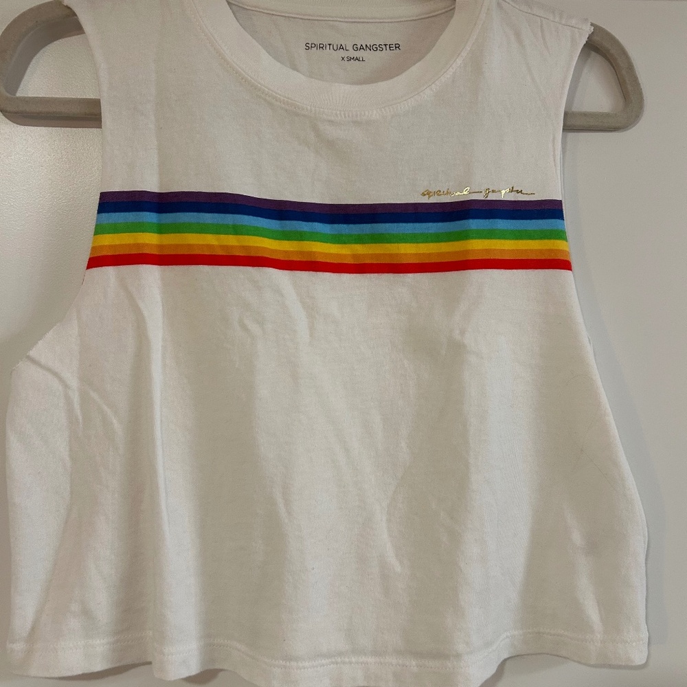 XS - Spiritual Gangster Sleeveless Crop Top with Rainbow Strip - worn once